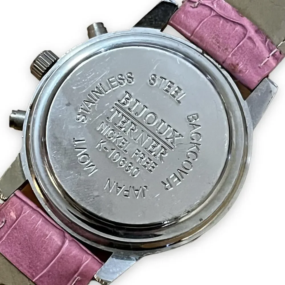 Bijoux Terner Women's Analog Watch Pink Leather Faux Croc Band Needs Battery